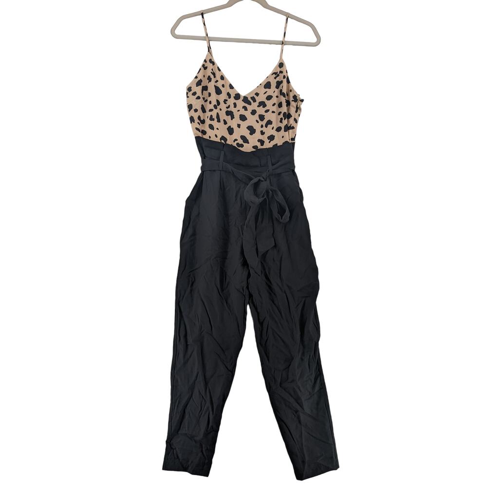Socialite Cheetah Jumpsuit XS Beige Black‎ Animal Print VNeck Belted One Piece